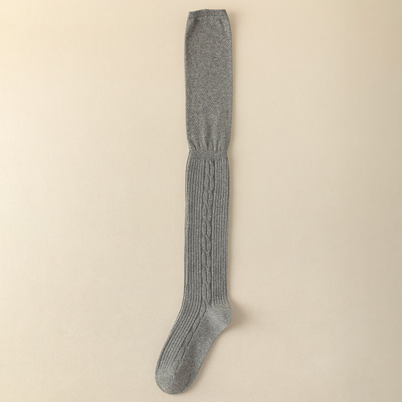 Calzini a trecce a righe in maglia, stile sfilata, Miu Primavera e Autunno 2025, da donna, sopra il ginocchio, alti fino alla coscia_voghion.com