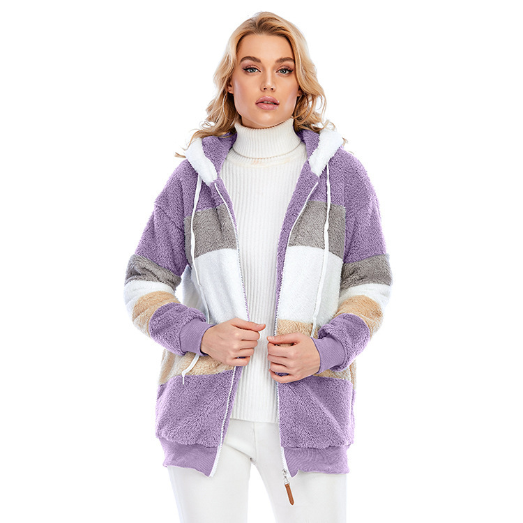 Women'S autumn and winter loose plush multi-color hooded jacket for women_voghion.com