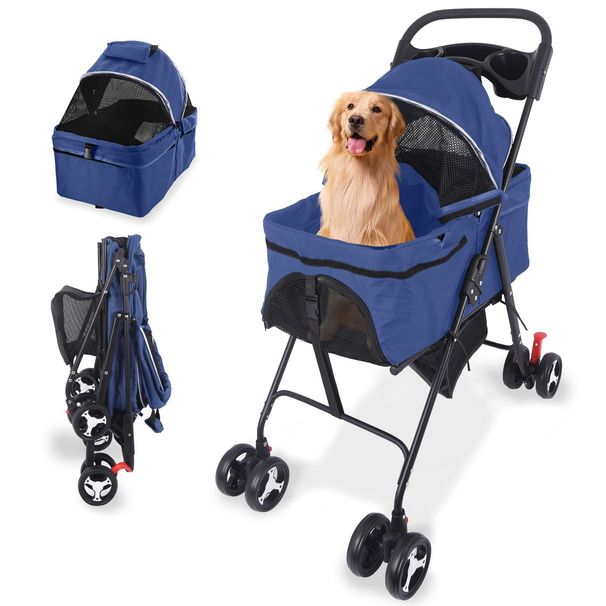 3 In 1 Dog Stroller, 4 Wheels Pet Stroller Dog Cat Stroller For Medium Small Dog Cats Up To 50lbs, Foldable Carrier Jogger Travel Puppy Stroller With Cup Holder & Breathable Mesh_voghion.com