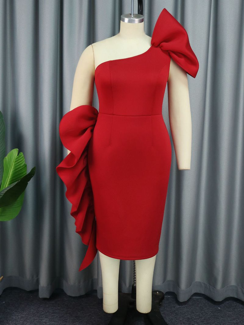 Women's modeling sense wooden ear edge high waist dress elegant style party dress_voghion.com