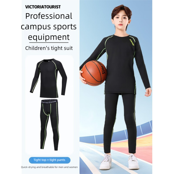 Victoria Traveler Children's Running Autumn Winter Ski Tight Training Fitness Sports Suit Base Layer Quick-Dry 2-Piece_voghion.com