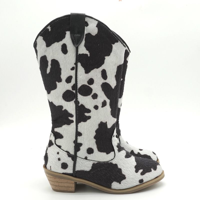 Kinderschoenen buitenlandse handel herfst nieuw koeienpatroon kinderschoenen kinder western cowboylaarzen prinses medium en large kinder mid tube laarzen_voghion.com