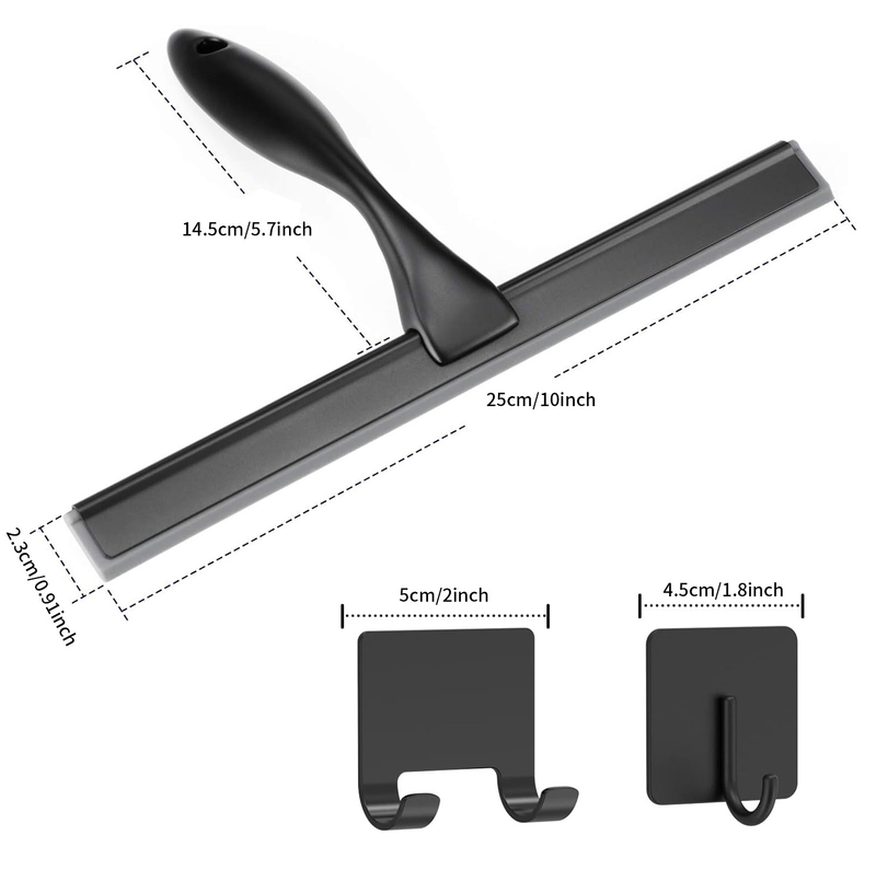 Shower Squeegee, 10" Stainless Steel Black Squeegee, Universal Stainless Steel Squeegee For Bathroom, Shower Doors, Mirrors, Tiles & Car Windows_voghion.com