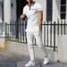 Men's Clothing Men's New Youth Waffle Lapel Color Matching Pocket Short Sleeved Trousers Casual Suit_voghion.com