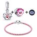 Braccialetti con ciondoli, design semplice, accessori di lusso fai da te, bracciale in pelle rosa con corona dell'amore_voghion.com