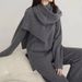 Damenbekleidung Herbst und Winter Neue Schal Top Hose Dreiteiliges Set Loose Lazy Style Schlanker Pullover Strickpullover Hose mit weitem Bein_voghion.com