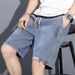 Short en jean coupe droite et décontractée pour homme, short de travail ample, short d'été en denim délavé effet vieilli_voghion.com