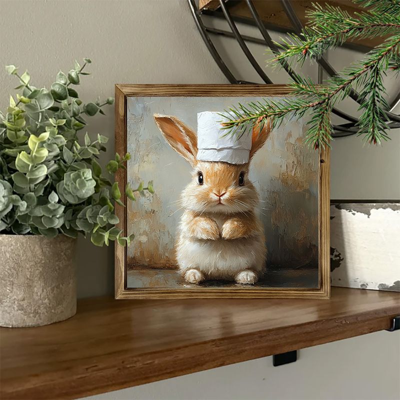 Playful Bunny Chef Wooden Sign - 8x8" Rustic Wall Art. Whimsical Decor For Bathrooms, Cafes, Or Bunny Lovers' Homes._voghion.com