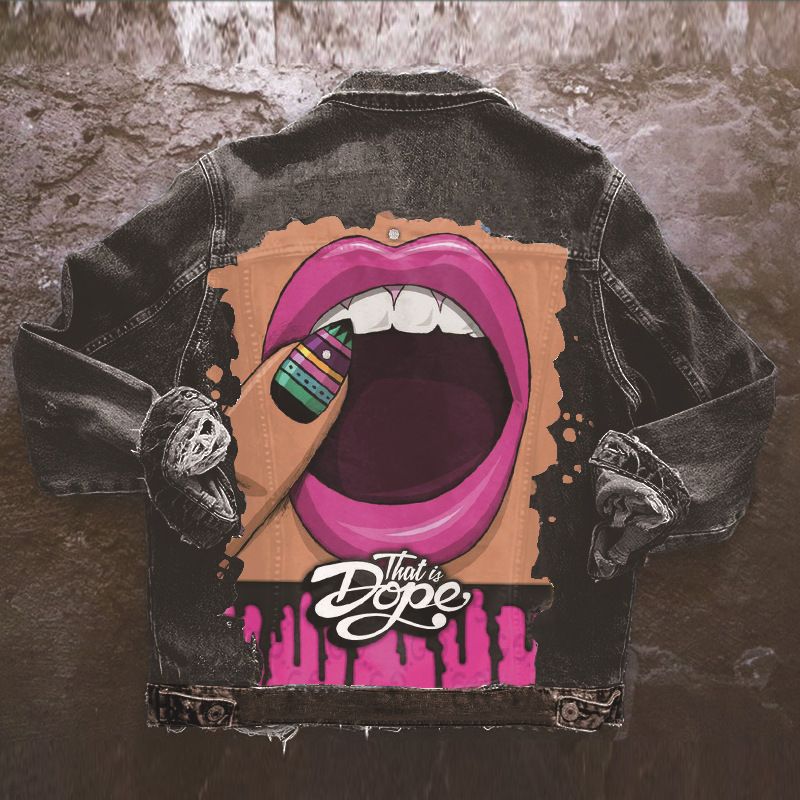 Women's  printing trend hip-hop denim jacket long sleeve loose jacket women's clothing_voghion.com