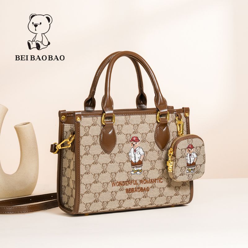 Damentaschen Source Factory Bestickte Canvas-Handtasche mit Bären-Motiv, Umhängetasche, lässige Umhängetasche für Damen, passend für Pendler_voghion.com