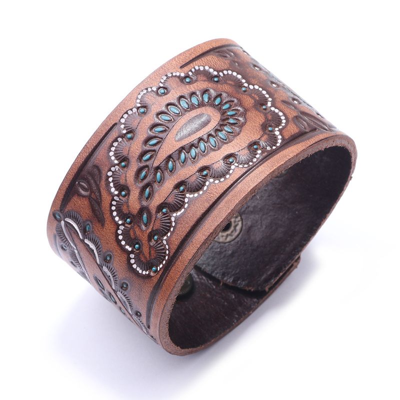 Fashion Personalit Trend Bracelet Classic Embossed Oil Painting Wide Leather Men's Wristband Punk Stle Hip-hop_voghion.com