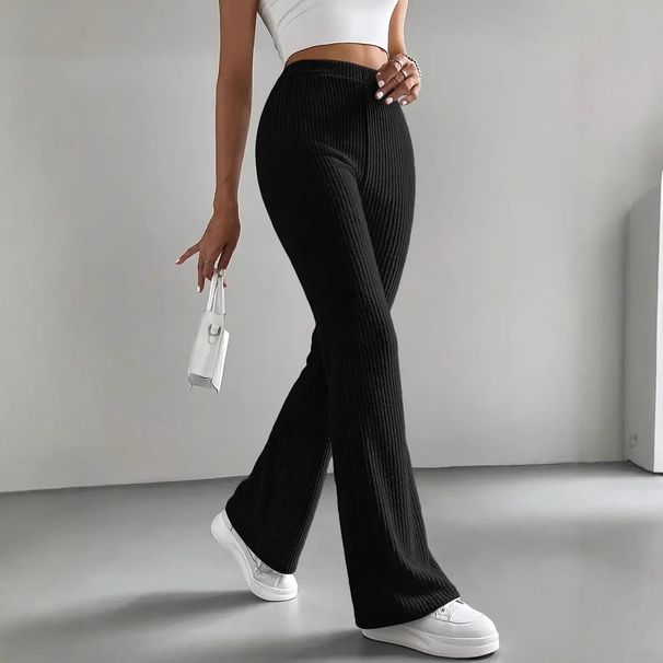 Pantaloni a zampa d'elefante di nuova generazione per donna, pantaloni casual tinta unita, pantaloni versatili alla moda in maglia a coste, vestibilità slim._voghion.com