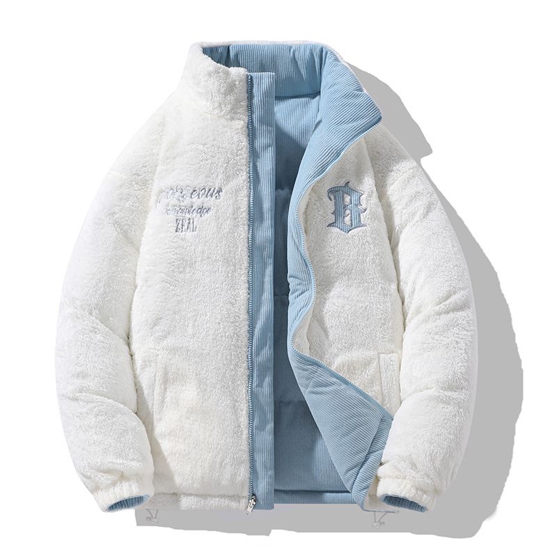 Roupas masculinas de inverno, nova jaqueta de imitação de pele de cordeiro, gola alta dupla face, roupas de algodão de marca da moda, roupas masculinas quentes e grossas de algodão_voghion.com