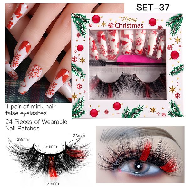 Ensemble de faux cils et d'ongles à coller en poils de vison pour le festival de Noël, cils colorés euro-américains_voghion.com