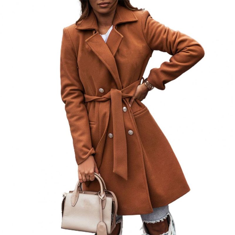 Double-breasted Trench Coat Women Overcoat Autumn Winter Jacket Women Turndown Collar Wrap Coat abrigo mujer ветровка_voghion.com