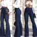 high waist micro elastic lace up flared pants wide leg pants women's jeans_voghion.com