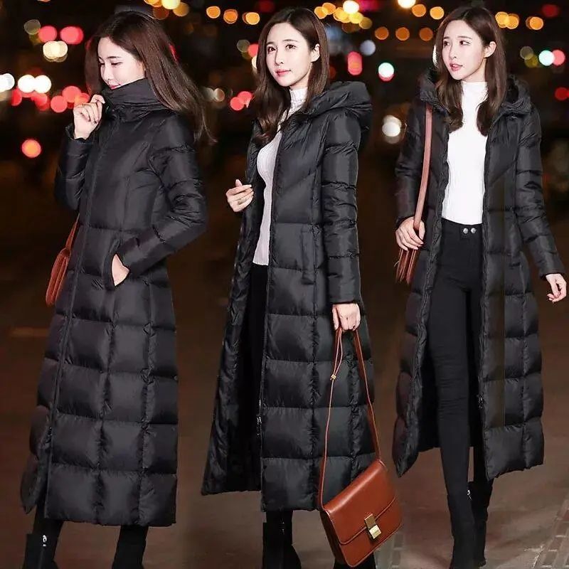 Abrigos largos de algodón para mujer, Parkas negras, chaqueta cálida de invierno, Abrigo acolchado de algodón con capucha, grueso y cálido, novedad de 2023_voghion.com