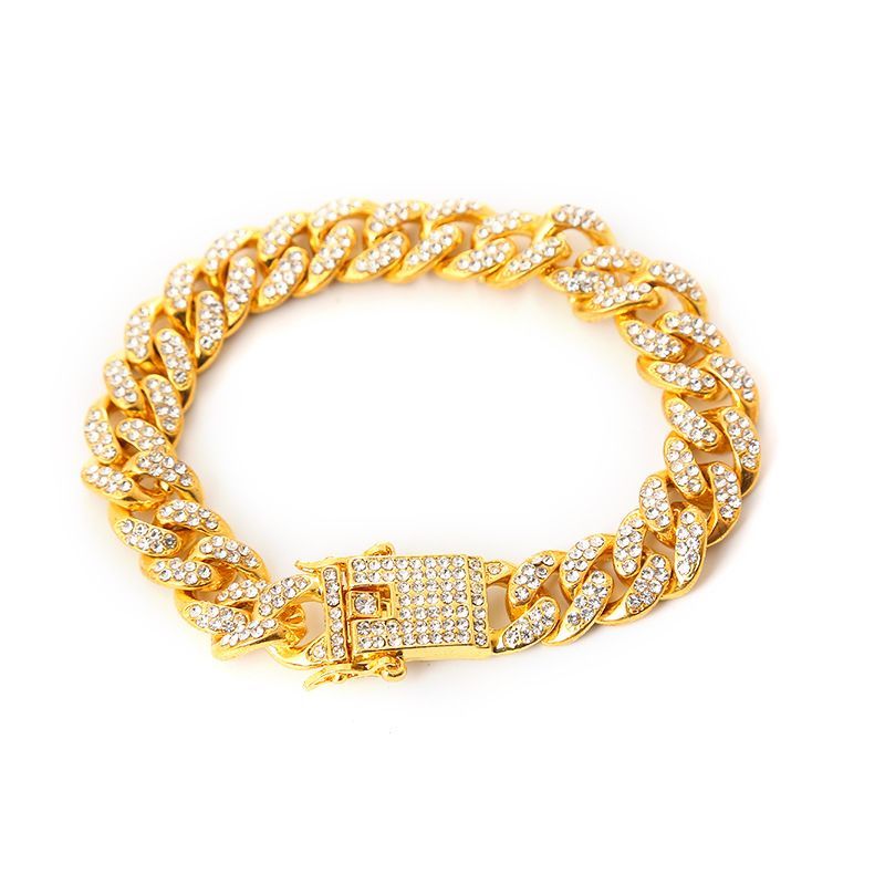 Collana con bracciale a catena cubana Dias, accessorio hip-hop alla moda per uomo, con intarsi in oro grande_voghion.com