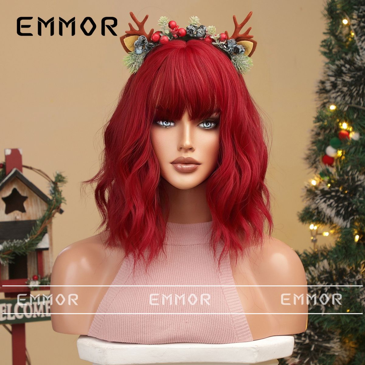 Parrucca colorata per cosplay di Halloween di Natale Qi Bangs parrucca corta riccia bobo acconciatura completa_voghion.com