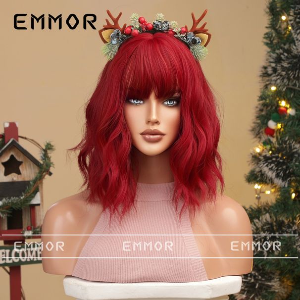 Parrucca colorata per cosplay di Halloween di Natale Qi Bangs parrucca corta riccia bobo acconciatura completa_voghion.com