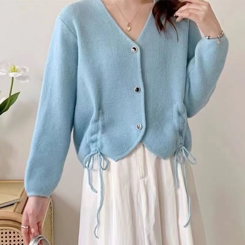 Soft sticky sweater, knitted cardigan, short jacket, women's 2024 spring and autumn new style, niche design, outerwear,_voghion.com