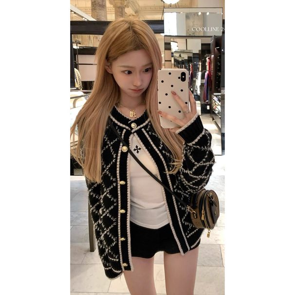 ANDYET AD1 FAK todelt rutete kontrastfarget base, slim fit polokrage strikket skjorte, langermet topp, høst_voghion.com