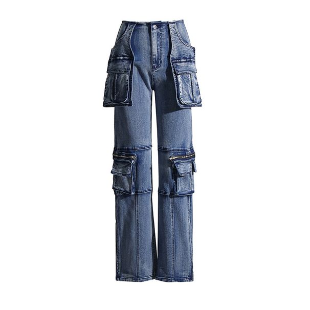 Dametøj street style high-end casual jeans nye efterårs mellemlange lange lige overalls til kvinder_voghion.com