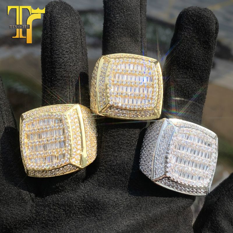 Novo anel de personalidade masculino com incrustação mista de hip-hop e zircônia branca quadrada em T, joia com entrega direta_voghion.com