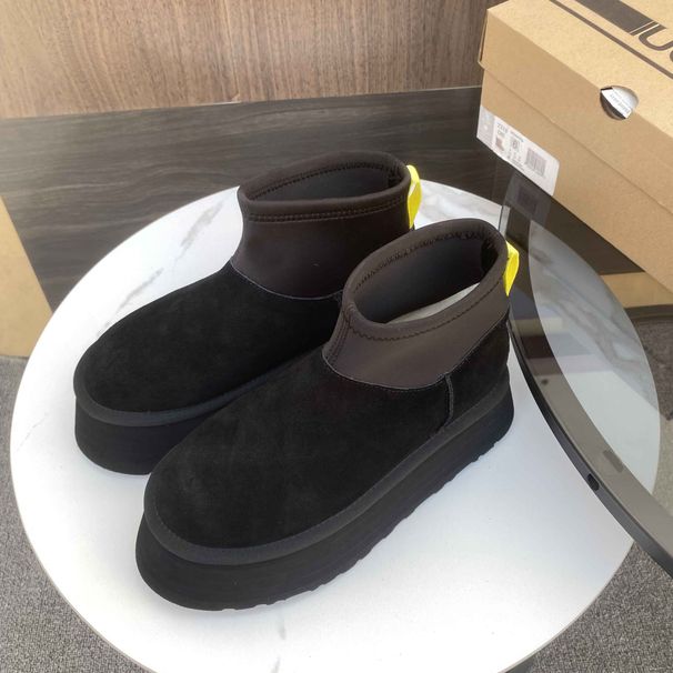 Bottes de neige chaudes en fourrure à semelle épaisse et profonde pour femme, chaussures d'hiver 2024, talon plateforme, confortables, décontractées, élastiques, courtes_voghion.com