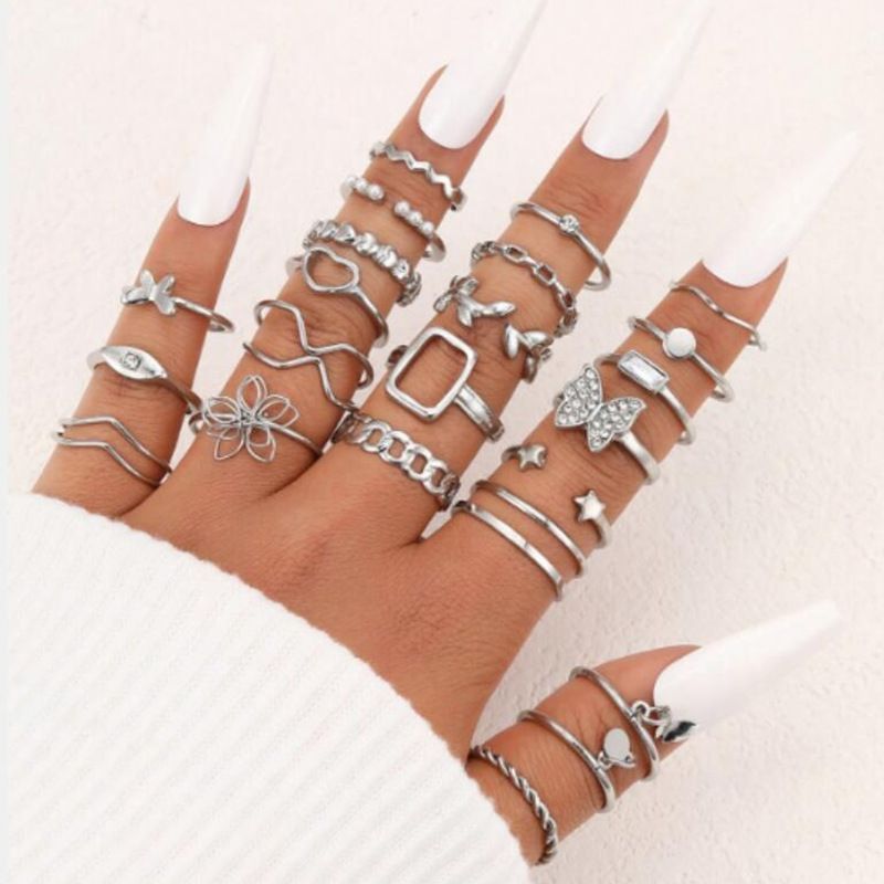 Bagues creuses en forme de cœur, de papillon et d'étoile, 23 pièces, pour femme, au design unique_voghion.com