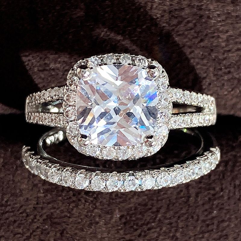 Cao Shi's Micro Set Full Diamond Zircon Set Ring with Light Luxury Square Diamond Women's Engagement Couple Ring_voghion.com