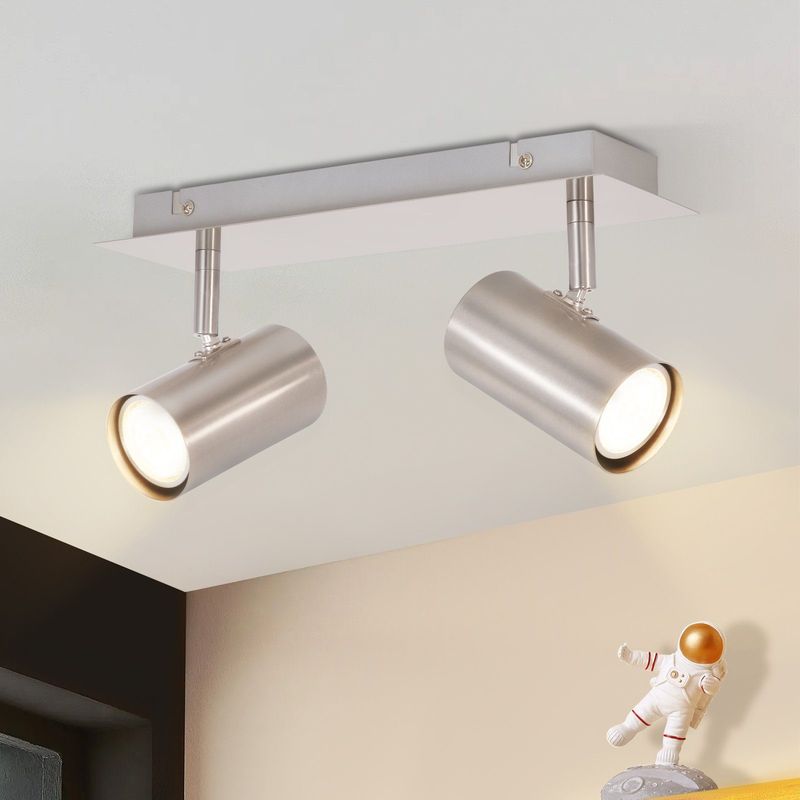 LED Deckenleuchte 2 Flammig GU10 Deckenspots - Deckenstrahler Schwenkbar 330° Nickel Deckenlampe Innen Modern Wandstrahler Für Schlafzimmer Wohnzimmer_voghion.com