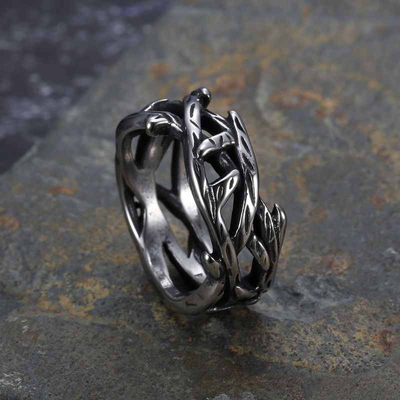 tree of life titanium steel gold ring retro polished jewelry spot_voghion.com