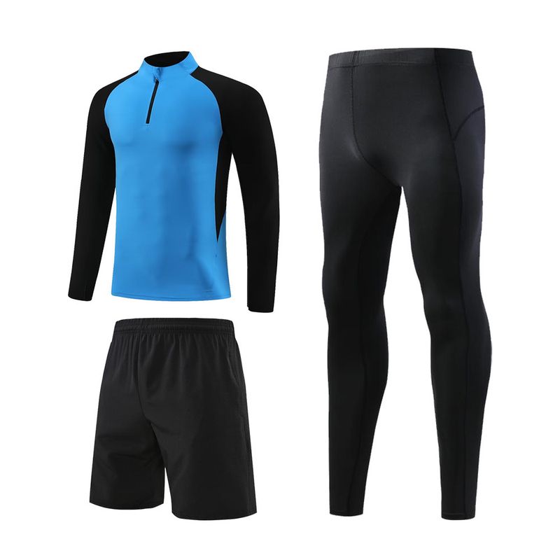 Ropa deportiva Primavera y otoño Running Deportes Manga larga Fitness Traje de tres piezas Media cremallera Color de contraste Entrenamiento Elástico Ropa de secado rápido_voghion.com