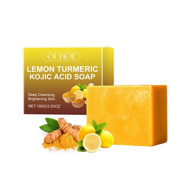 OUHOE Lemon Turmeric Kojic Acid Soap Deeply Cleanses Skin, Brightens, Exfoliates, Moisturizes The Shower And Facial Wash_voghion.com