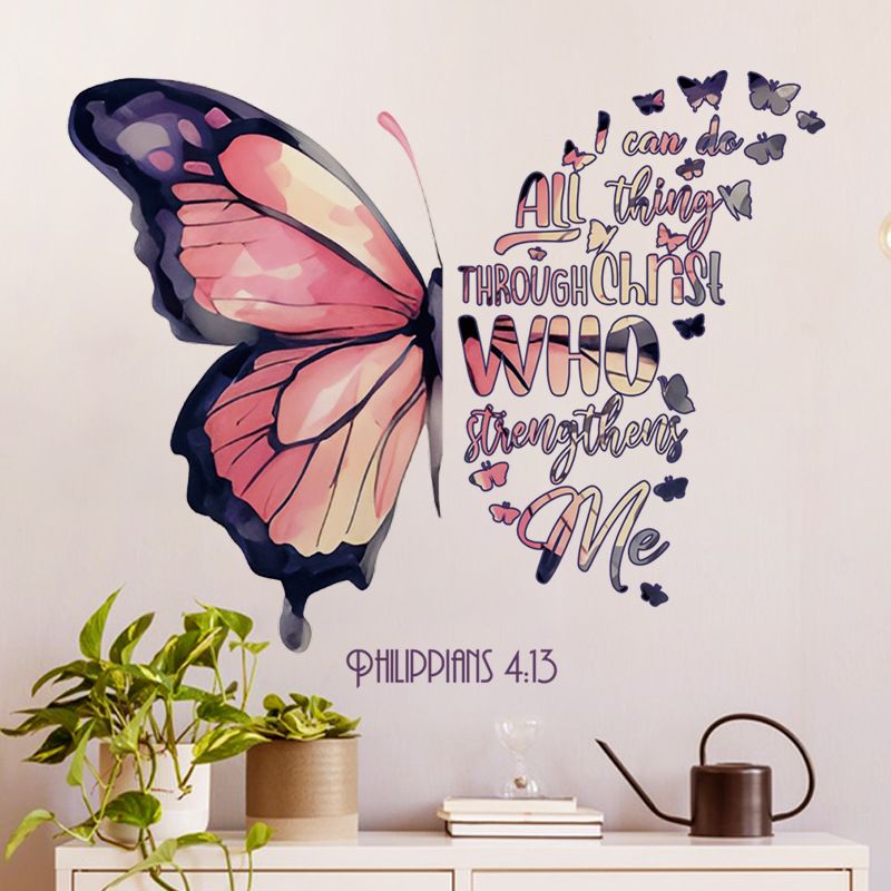 Chuanhao New Spring Inspirierende englische Schmetterlinge, gemütliche Schlafzimmer-Nachttischdekoration, selbstklebender Wandaufkleber_voghion.com