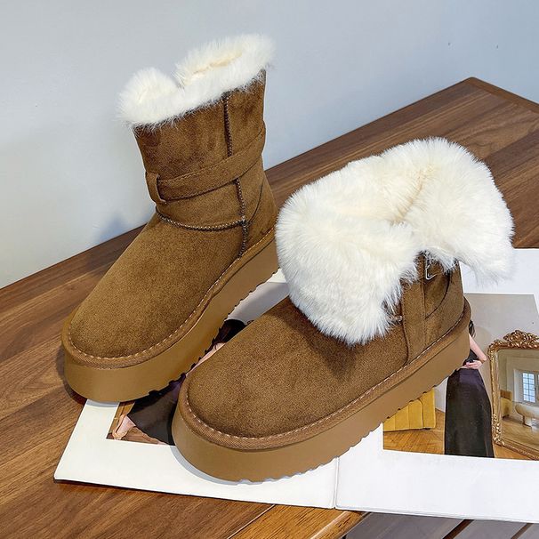 Platform Height-Increasing Snow For Women 2025 Autumn New Fleece-Lined Thickened Warm Short Fashionable Versatile Cotton_voghion.com