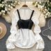Women's Clothing Court Style Fashionable And Age Reducing Puff Sleeve Shirt Pure Satin Splicing Suspender Fishbone Vest Two Piece Set_voghion.com