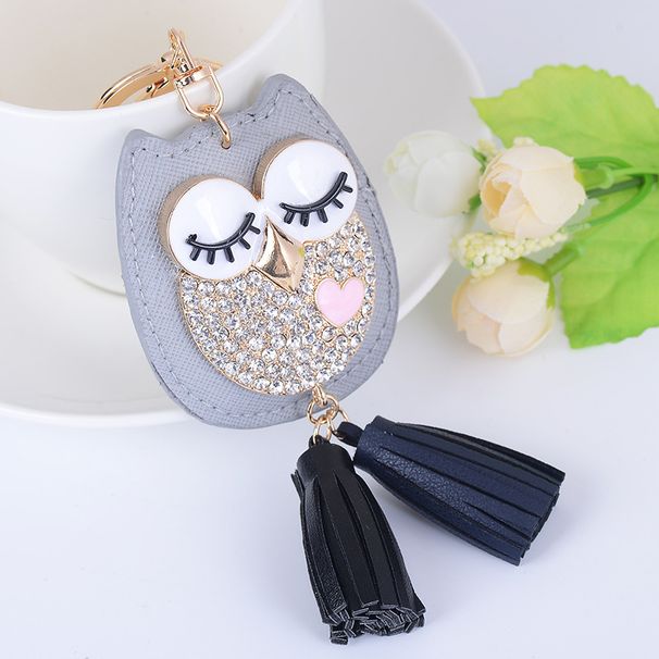 Porte-clés de voiture en cuir avec pompon en forme de tête de chat, style créatif, pendentif pour sac à main pour femme_voghion.com