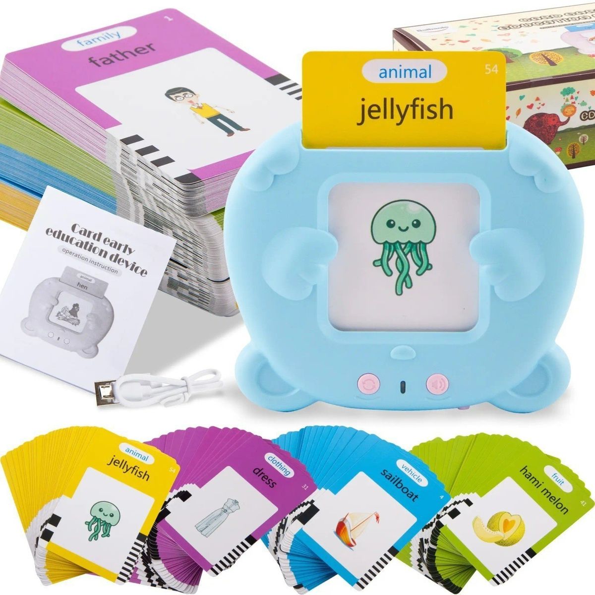 Lecteur de cartes interactif bilingue pour les tout-petits de 1 à 6 ans – Jouet d'éveil avec 112/255 cartes (224/510 contenus)_voghion.com