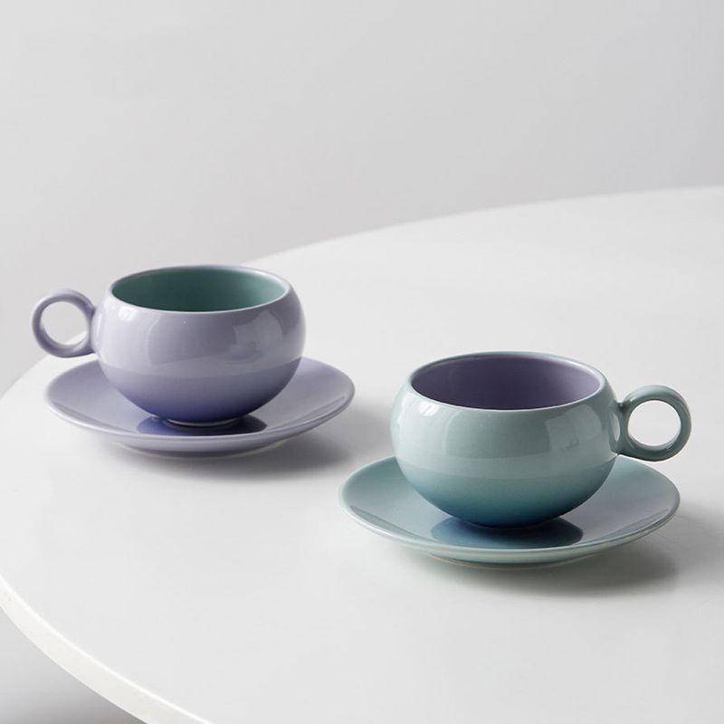 Nordic Light Luxury Gradient Color Egg Ceramic Coffee High-end Exquisite Afternoon Tea Latte Art Cup And Saucer Birthday_voghion.com