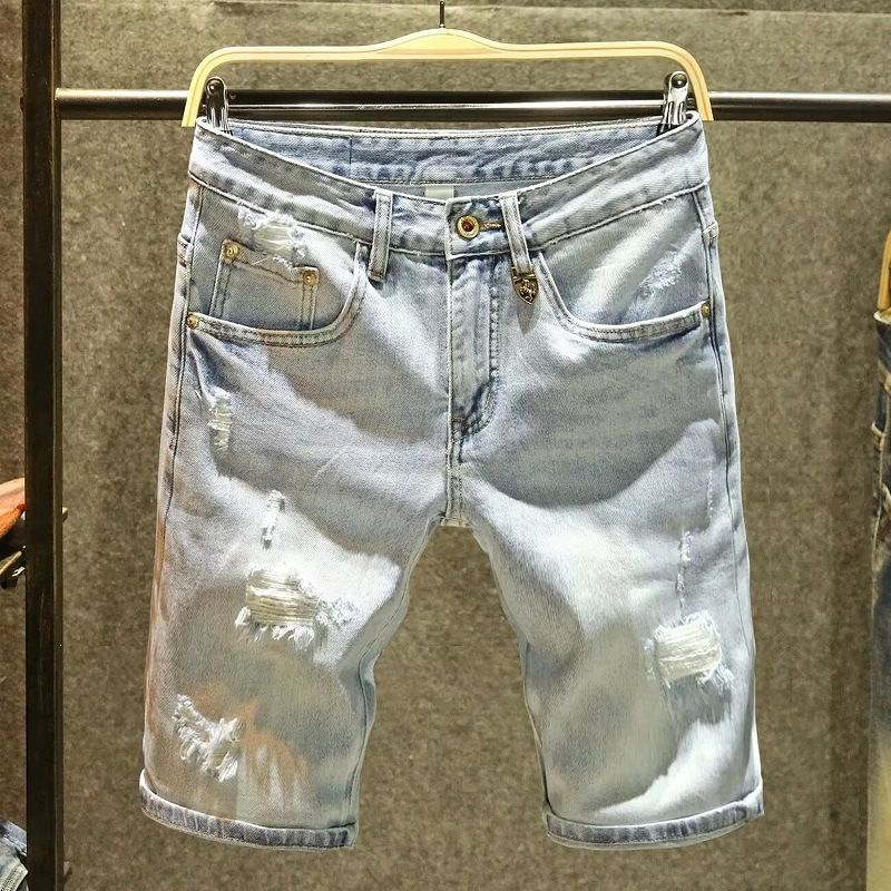 Men's Clothing Ripped Denim Shorts Men's Fashion Trend Handsome Casual Shorts Beggar Tattered Pants_voghion.com