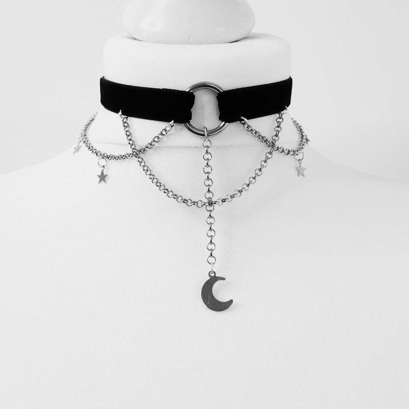 Collana alla moda con catena per clavicola in velluto Luna squisita ed estetica, collana con ciondolo semplice e carino per ragazza_voghion.com