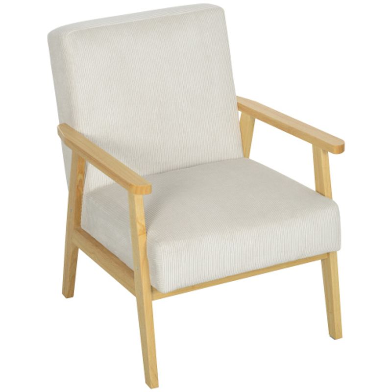 HOMCOM Sessel Loungesessel Mit Armlehne, Holzbeine, Gepolstert Akzentsessel Mit Kord-Optik, Relaxsessel Für Wohnzimmer, Schlafzimmer, Cremeweiß_voghion.com