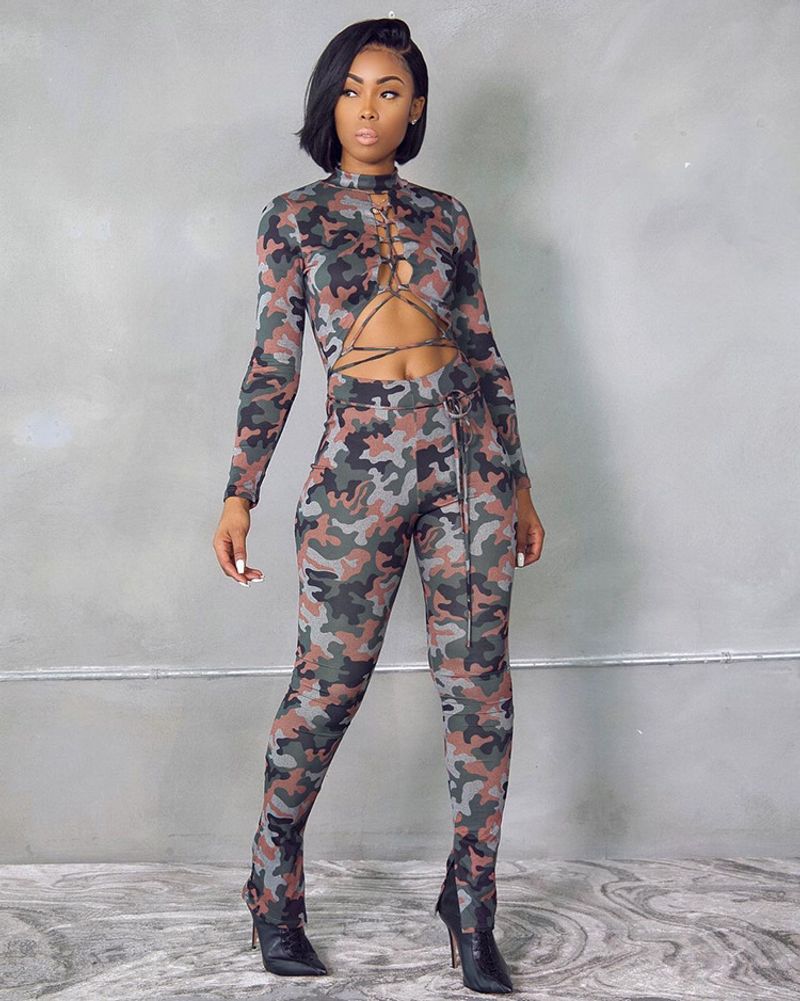 Women's fashion camouflage lace-up sexy romper_voghion.com