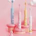Brosse à dents électrique pour enfants avec 5 modes, poils souples et chargement USB – Design dessin animé amusant (blanc, jaune, bleu, rose)_voghion.com