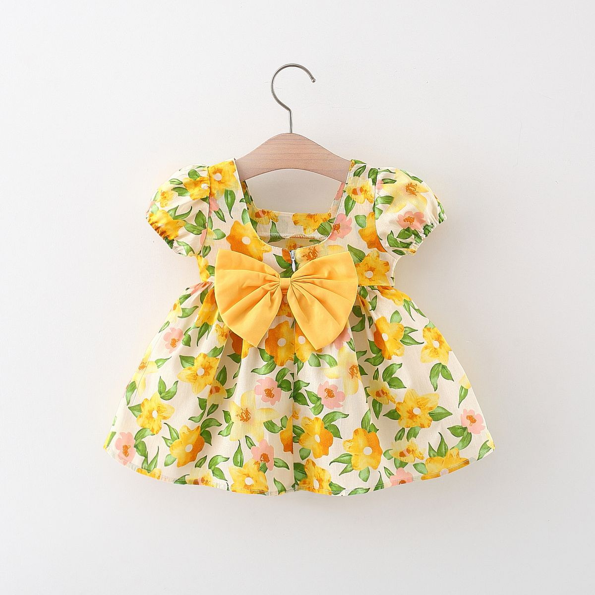 Mother & Kids Baby Girls Short Sleeved Flower Dress_voghion.com