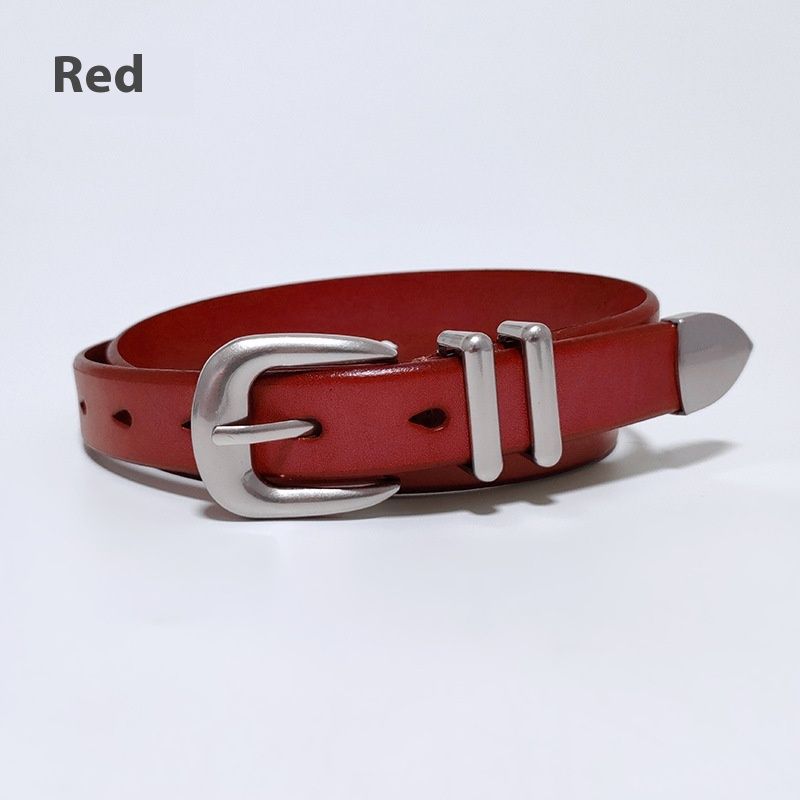 Top Layer Cowhide Leather Versatile Silver Buckle Paired With Jeans Casual Belt For Women's Slimming Effect_voghion.com