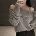 Women's Clothing Chic Off-Shoulder Knit Sweater Women's Fashion Faux Mink Top Loose Fit Long Sleeve Elegant Neck Winter Warm_voghion.com