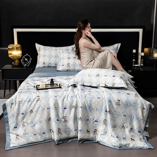 Vaskbart Tencel Sommerdynesæt - 4-delt Kølende & Silkeblødt Sengetøj Åndbart & Hypoallergenisk_voghion.com